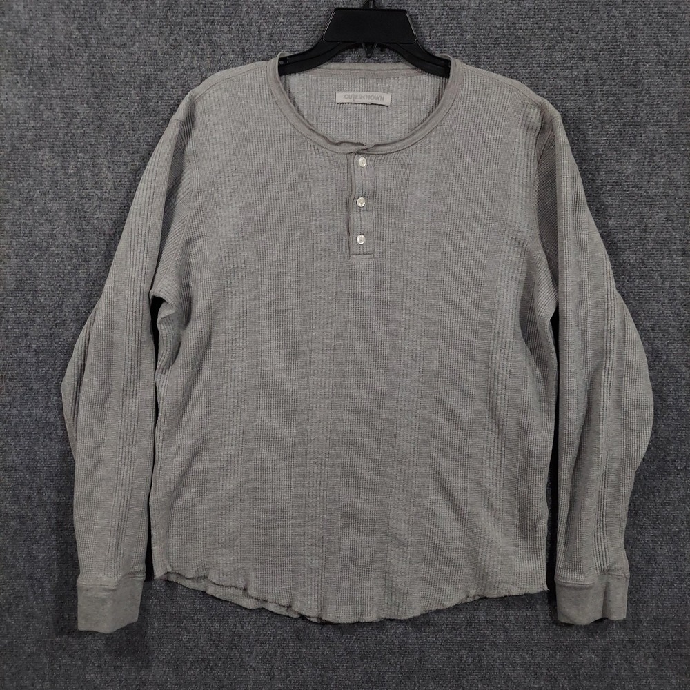 Outerknown Shirt Mens Large Gray Thermal Waffle Knit Long Sleeve Henley Pullover